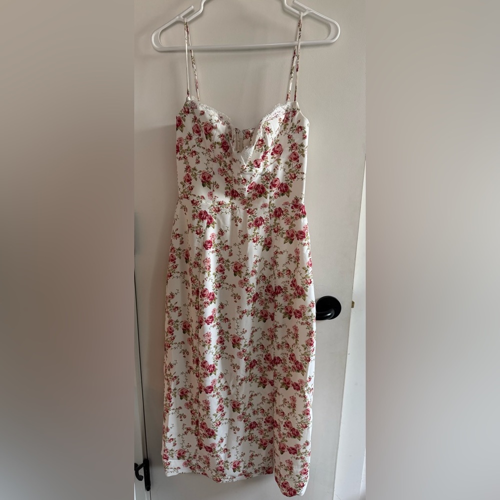 House of CB White Floral Midi Dress with Pink Roses - Picture 4 of 14